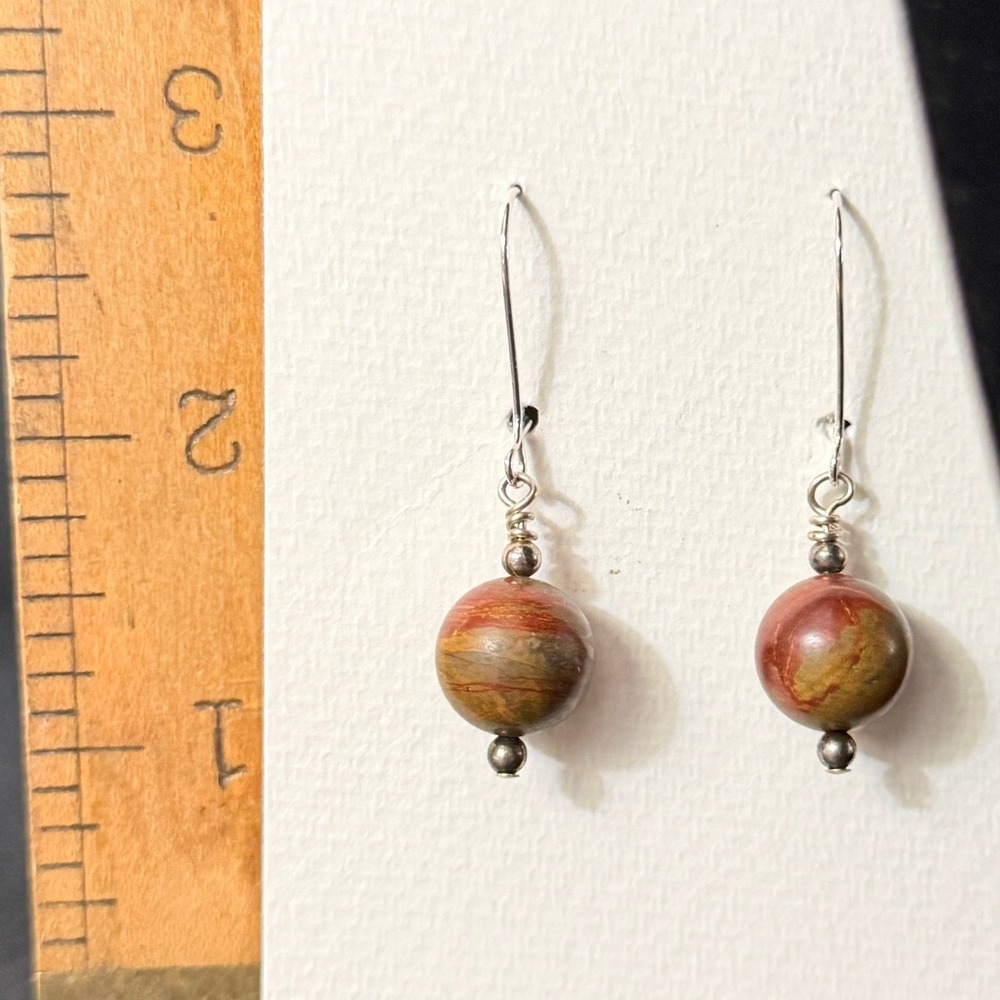 Chinese Writing Stone Earring Artisan Gemstone Silver tone Stephanie Aune Artist
